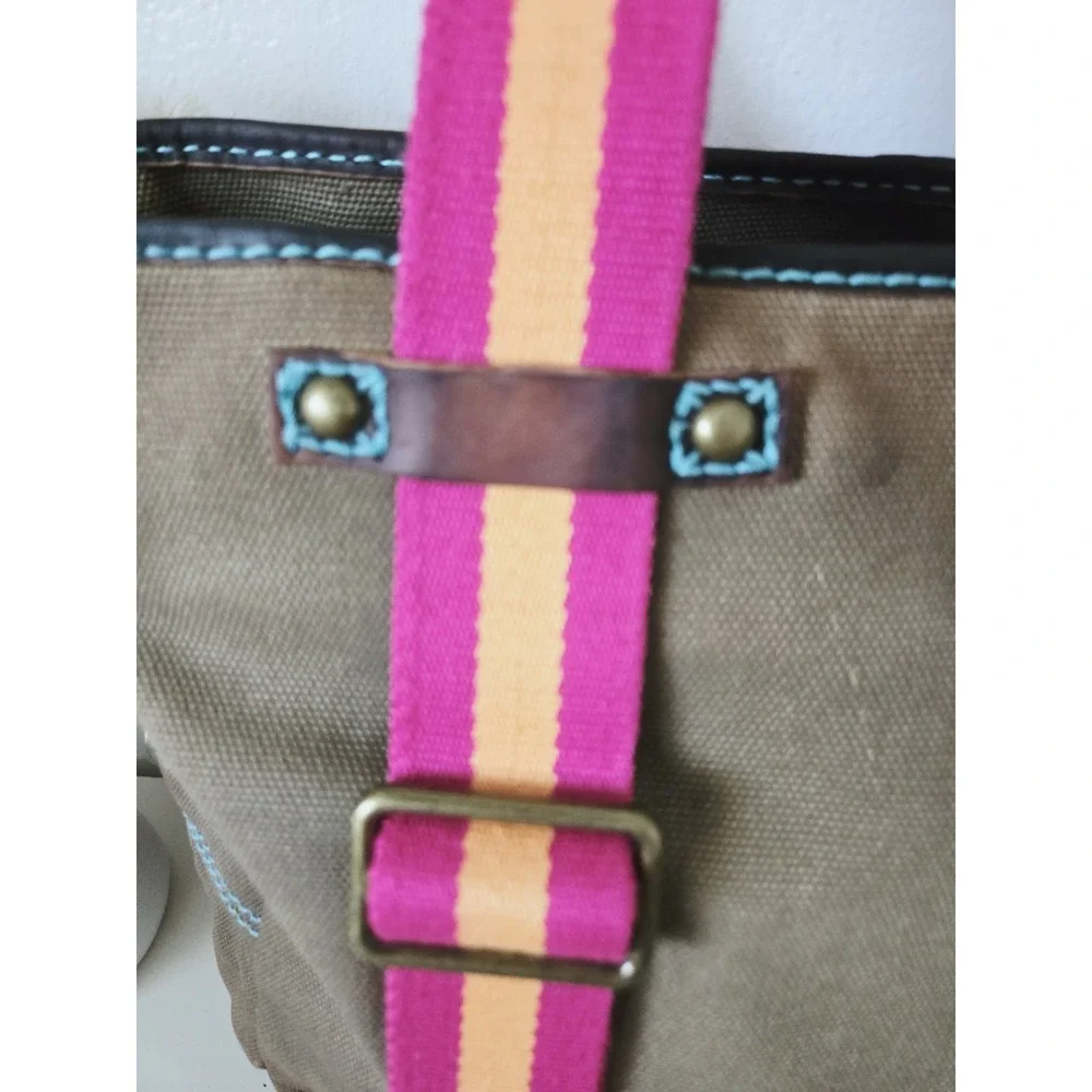 VTG 90s GAP 1969 Canvas‎ Brown Leather Y2K Tote Carry All Bag Handbag Shopper